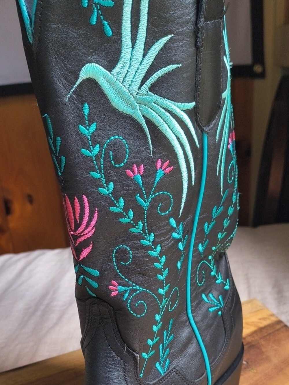 J.B. Dillon Black Western Leather Boots with Turquoise & Pink Embroidery 🩵NEW 8 - Picture 11 of 14